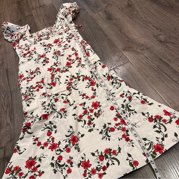 New Anthropologie Puff Sleeve Smocked Dress L Cottagecore Floral Midi Maeve - Picture 12 of 14